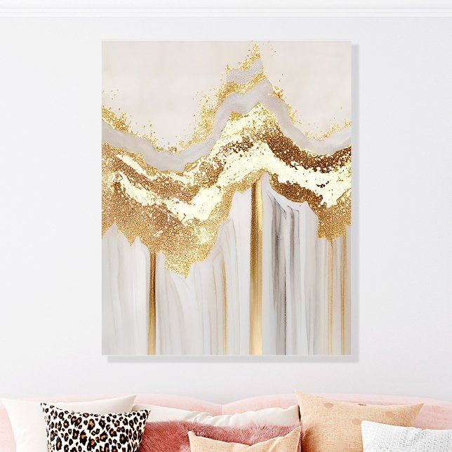 Gold and Cream Luxury Abstract Wall Art Acrylic Photo Tile (Creator Uploaded)