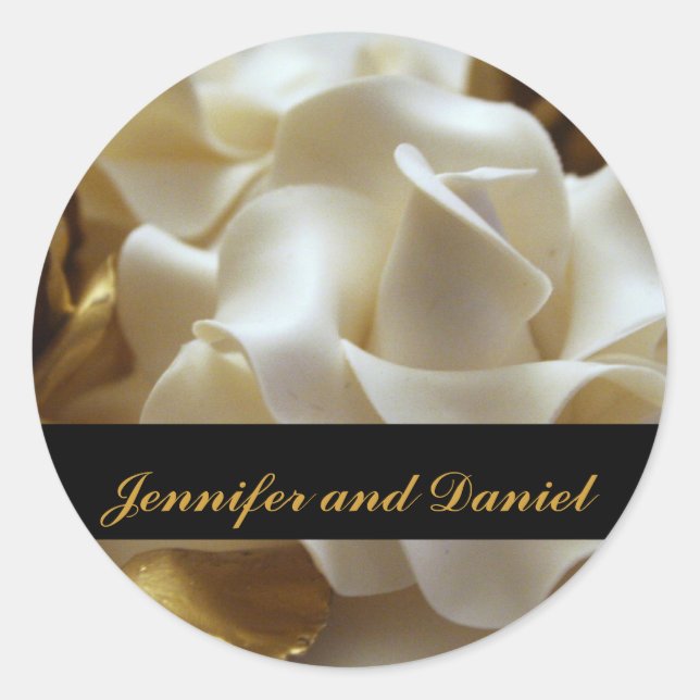 Gold and Cream Wedding Rose Favor Stickers (Front)