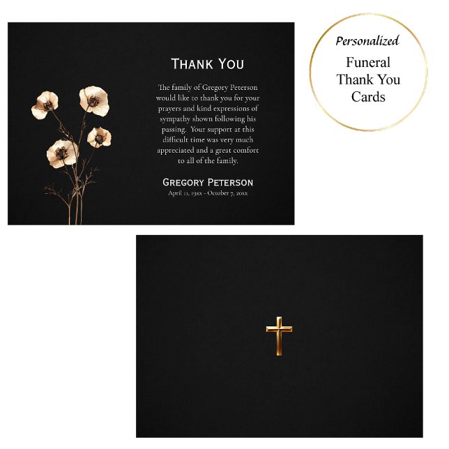 Gold and Cream Wildflowers Catholic Funeral        Thank You Card (Creator Uploaded)