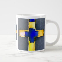Gold and Cyan Watercolor Cross Mug