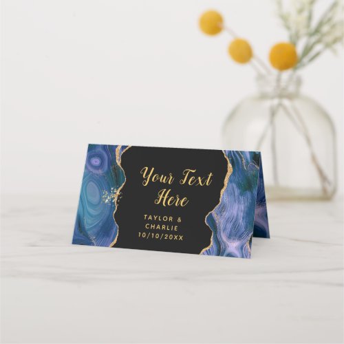 Gold and Dark Blue Agate Wedding Place Card