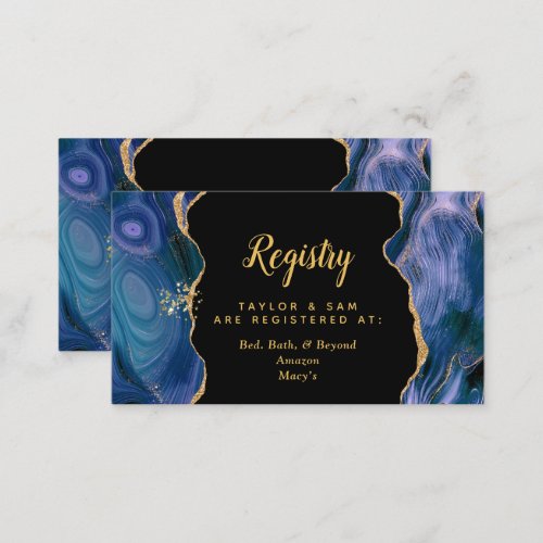 Gold and Dark Blue Agate Wedding Registry Enclosure Card