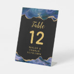 Gold and Dark Blue Agate Wedding Table Number Pedestal Sign
