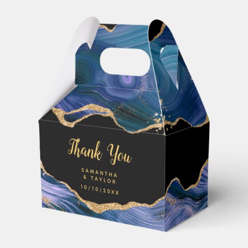 Gold and Dark Blue Agate Wedding Thank You Favor Boxes