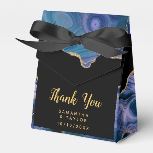 Gold and Dark Blue Agate Wedding Thank You Favor Boxes