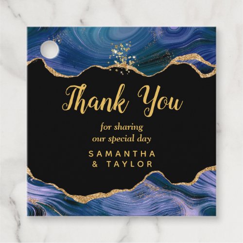 Gold and Dark Blue Agate Wedding Thank You Favor Tags