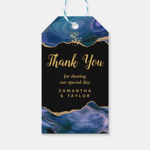 Gold and Dark Blue Agate Wedding Thank You Gift Tags