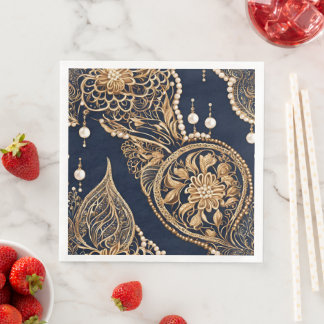 Gold and dark blue AI art  Paper Dinner Napkins