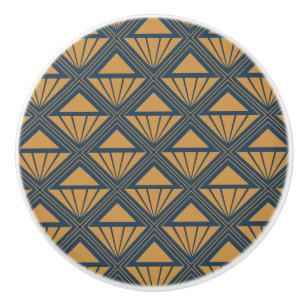 Gold and dark blue Art Deco design with rhombuses Ceramic Knob