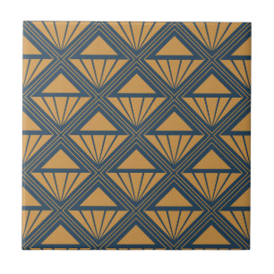 Gold and dark blue Art Deco design with rhombuses Ceramic Tile