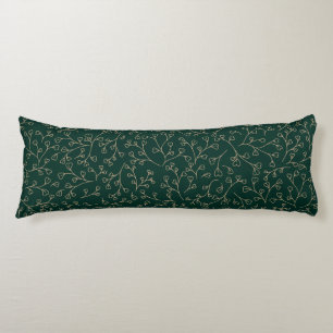 Gold and Dark Emerald Green Botanical Vine Pattern Body Pillow