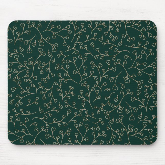 Gold and Dark Emerald Green Botanical Vine Pattern Mouse Pad (Front)