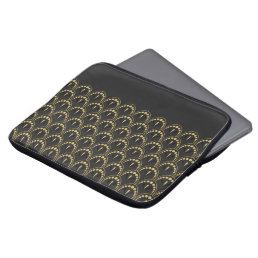 Gold and dark-gray art-deco geometric pattern laptop sleeve