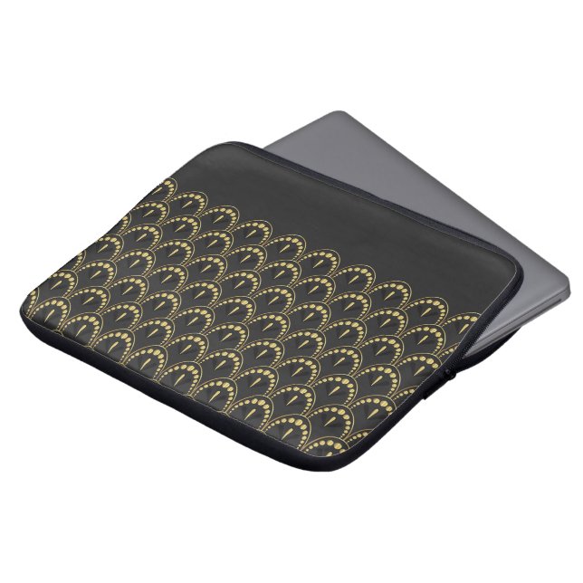 Gold and dark-gray art-deco geometric pattern laptop sleeve (Front Top)