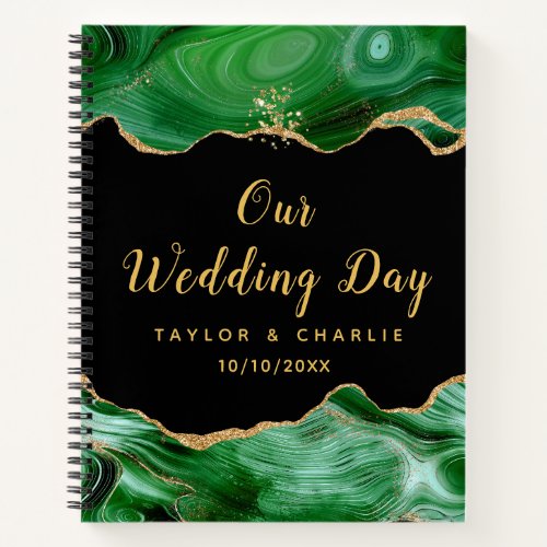 Gold and Dark Green Agate Wedding Notebook
