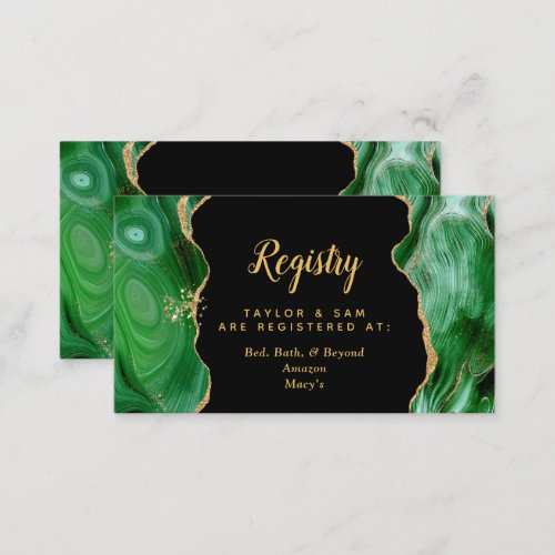 Gold and Dark Green Agate Wedding Registry Enclosure Card