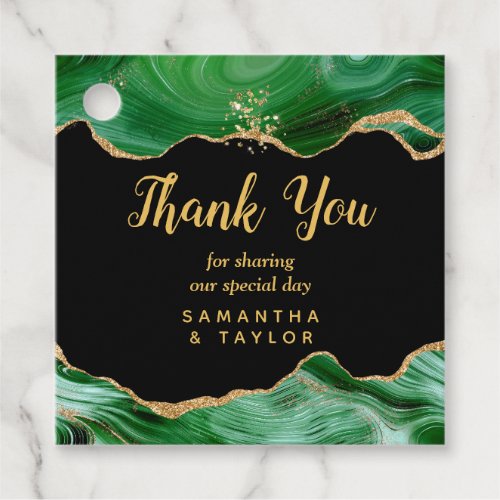 Gold and Dark Green Agate Wedding Thank You Favor Tags