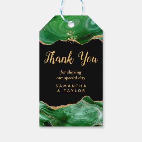 Gold and Dark Green Agate Wedding Thank You Gift Tags
