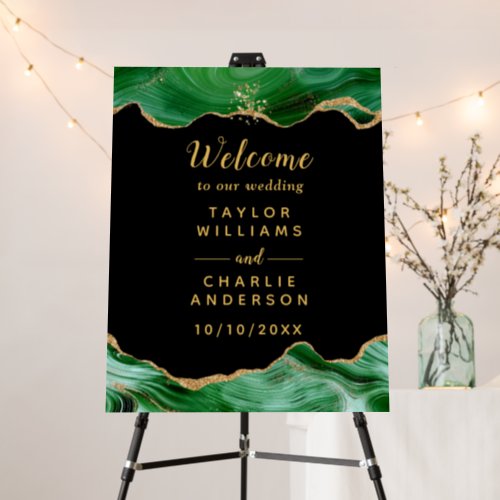 Gold and Dark Green Agate Welcome Foam Board