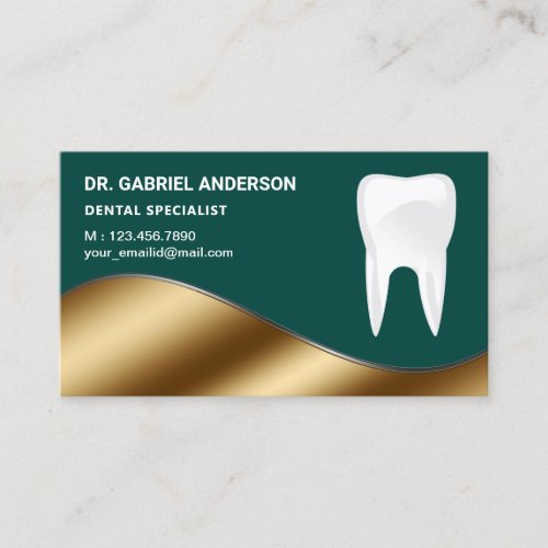 Gold and Dark Green Tooth Dental Clinic Dentist Business Card