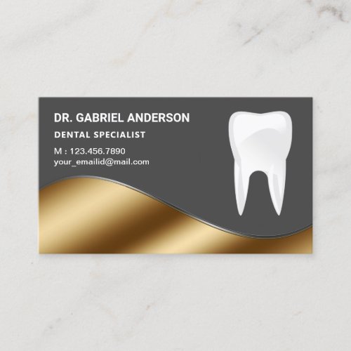 Gold and Dark Grey Tooth Dental Clinic Dentist Business Card