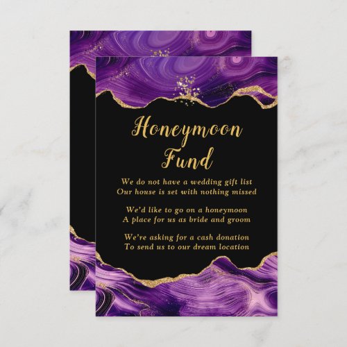 Gold and Dark Purple Agate Wedding Honeymoon Fund Enclosure Card