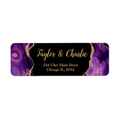 Gold and Dark Purple Agate Wedding Label