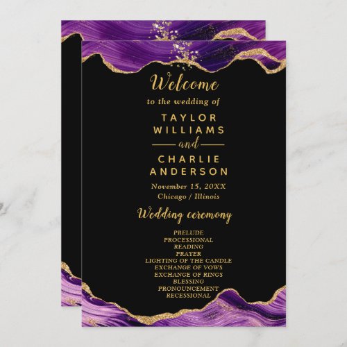 Gold and Dark Purple Agate Wedding Program