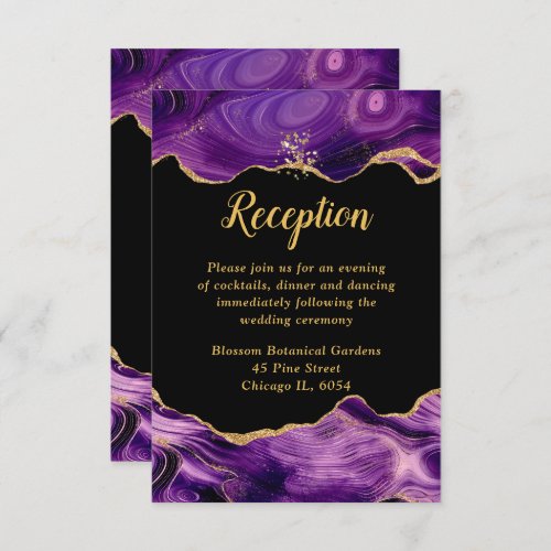 Gold and Dark Purple Agate Wedding Reception Enclosure Card