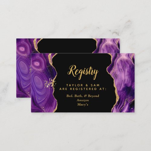 Gold and Dark Purple Agate Wedding Registry Enclosure Card