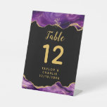 Gold and Dark Purple Agate Wedding Table Number Pedestal Sign