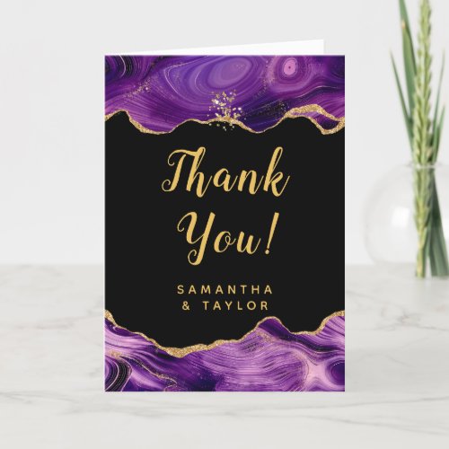Gold and Dark Purple Agate Wedding Thank You Card