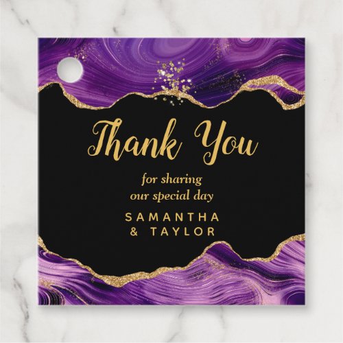 Gold and Dark Purple Agate Wedding Thank You Favor Tags