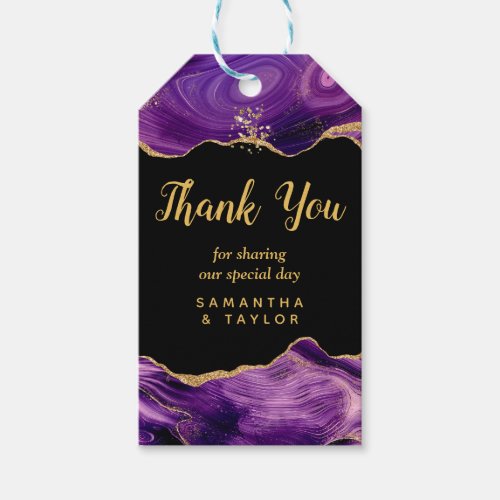 Gold and Dark Purple Agate Wedding Thank You Gift Tags