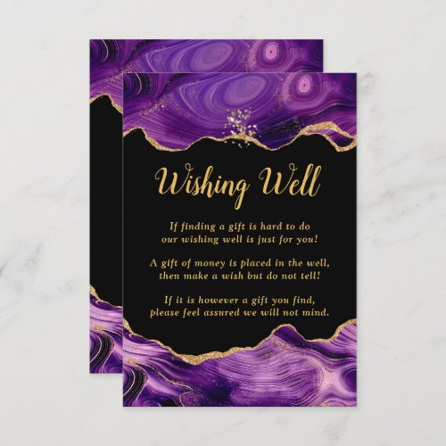 Gold and Dark Purple Agate Wedding Wishing Well Enclosure Card