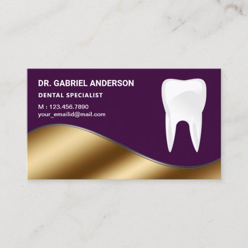 Gold and Dark Purple Tooth Dental Clinic Dentist Business Card