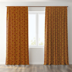 Gold and Dark Red Art Deco Pattern Blackout Curtains