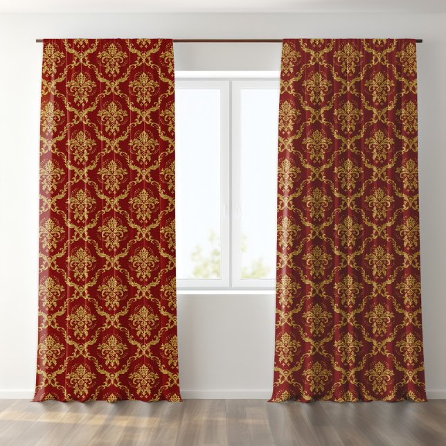 Gold and dark red floral damask pattern blackout curtains (Creator Uploaded)