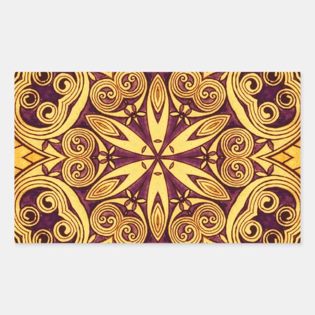 Gold and dark rose festive stained glass rectangular sticker (Front)