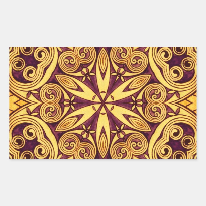 Gold and dark rose festive stained glass rectangular sticker