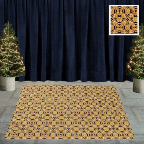 Gold and Deep Navy Blue Opulent Royal Style Rug