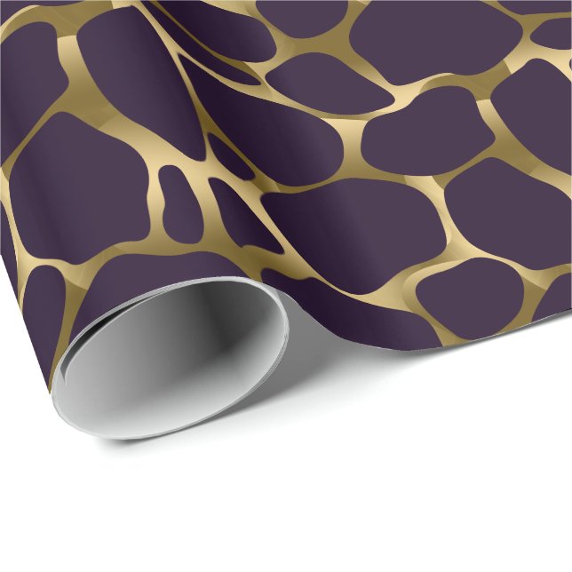 Gold And Deep Purple Abstract Leopard Pattern Wrapping Paper (Roll Corner)