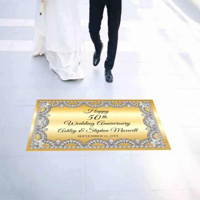 Gold and Diamond 50th Wedding Anniversary Party  Floor Decals (Wedding)