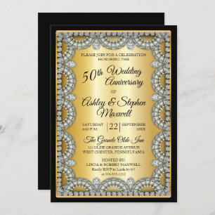 Gold and Diamond 50th Wedding Anniversary Party Invitation
