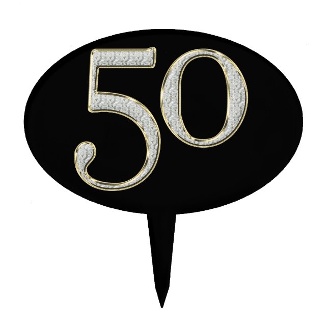 Gold and Diamonds 50 Fifty Cake Pick (Front)