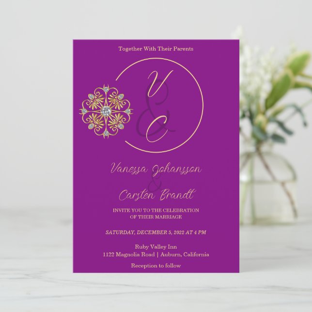 Gold and Diamonds Wedding Invitation (Standing Front)