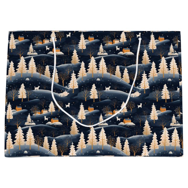 Gold and Dusty Blue Winter Large Gift Bag (Front)