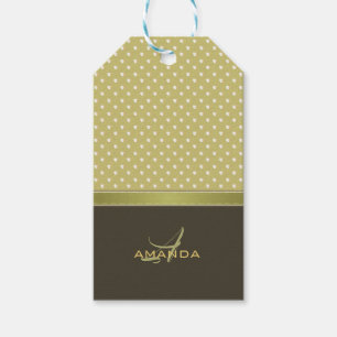 Gold and Ecru Olive Green Elegant Monogram Gift Tags