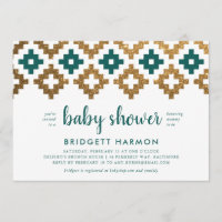 Gold and Emerald Boho Aztec Baby Shower Invitation