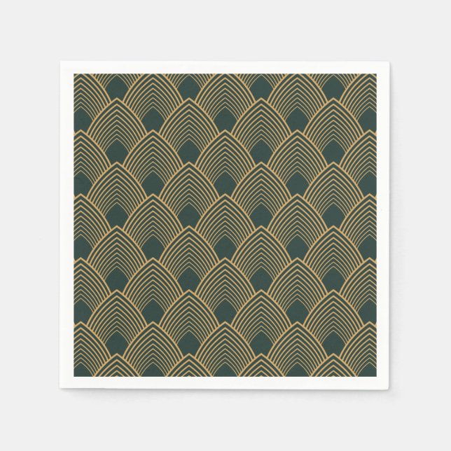 Gold and Emerald Green Art Deco Pattern Napkins (Front)